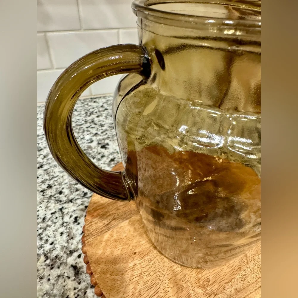 Vintage MCM Smoked Amber Swirled‎ Glass Pitcher